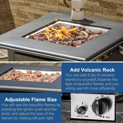 28-Inch Outdoor Propane Fire Pit Table – 50,000 BTU Steel Gas Firepit with Lid & Lava Rocks – CSA Certified Patio Heater for Backyard, Deck, or Garden