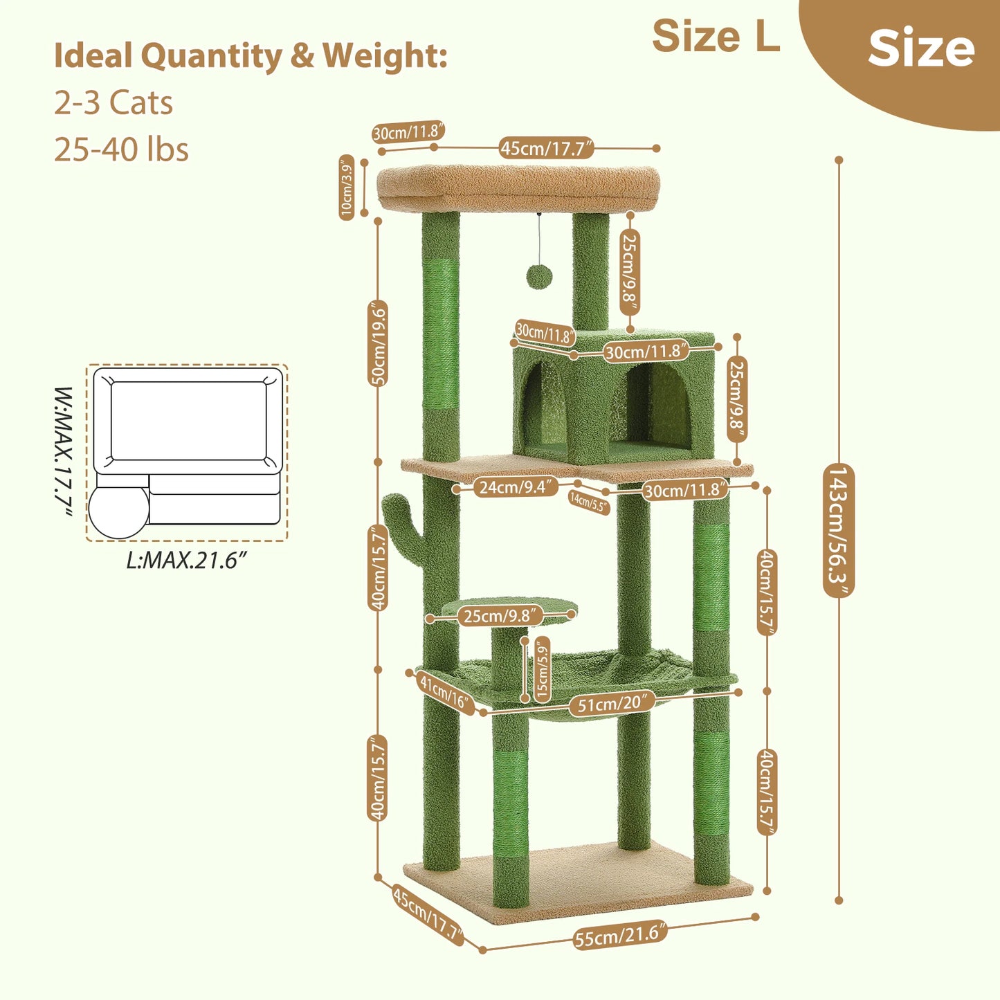 Multi-Level Indoor Cat Tree – Large Cat Tower with Sisal Scratching Posts, Spacious Condo, Toys & Scratcher – Available in 6 Colors