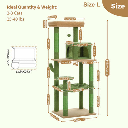 Multi-Level Indoor Cat Tree – Large Cat Tower with Sisal Scratching Posts, Spacious Condo, Toys & Scratcher – Available in 6 Colors