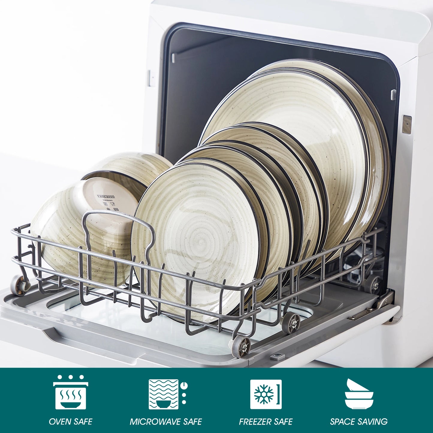 24/48 Piece Beige Plates Dinner Sets Ceramic Dinnerware Sets Handpainted Spiral With 6 Dinner Plate/Dessert/Soup/Bowl