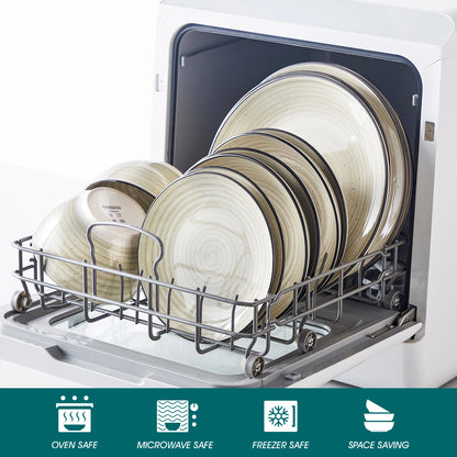 24/48 Piece Beige Plates Dinner Sets Ceramic Dinnerware Sets Handpainted Spiral With 6 Dinner Plate/Dessert/Soup/Bowl