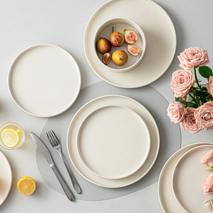 12/24/36-Piece Cream White Stoneware Dinnerware Set – Includes Dinner Plates, Dessert Plates & Bowls for 4/8/12 People
