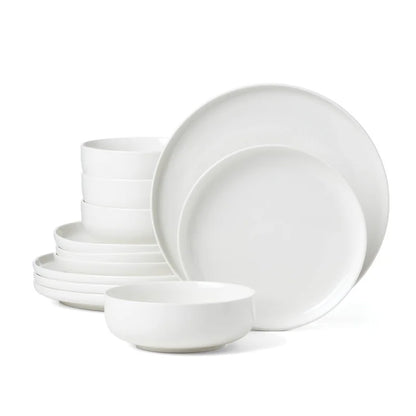 12-Piece White Porcelain Tableware Set Service for 4 | Microwave & Dishwasher Safe | Elegant Dinner Set for Daily Use, Parties & Gifting