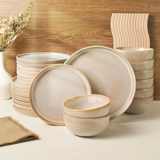 Earthsong 24-Piece Dinnerware Set for 8 – Ceramic Plates and Bowls, Microwave & Dishwasher Safe Stoneware