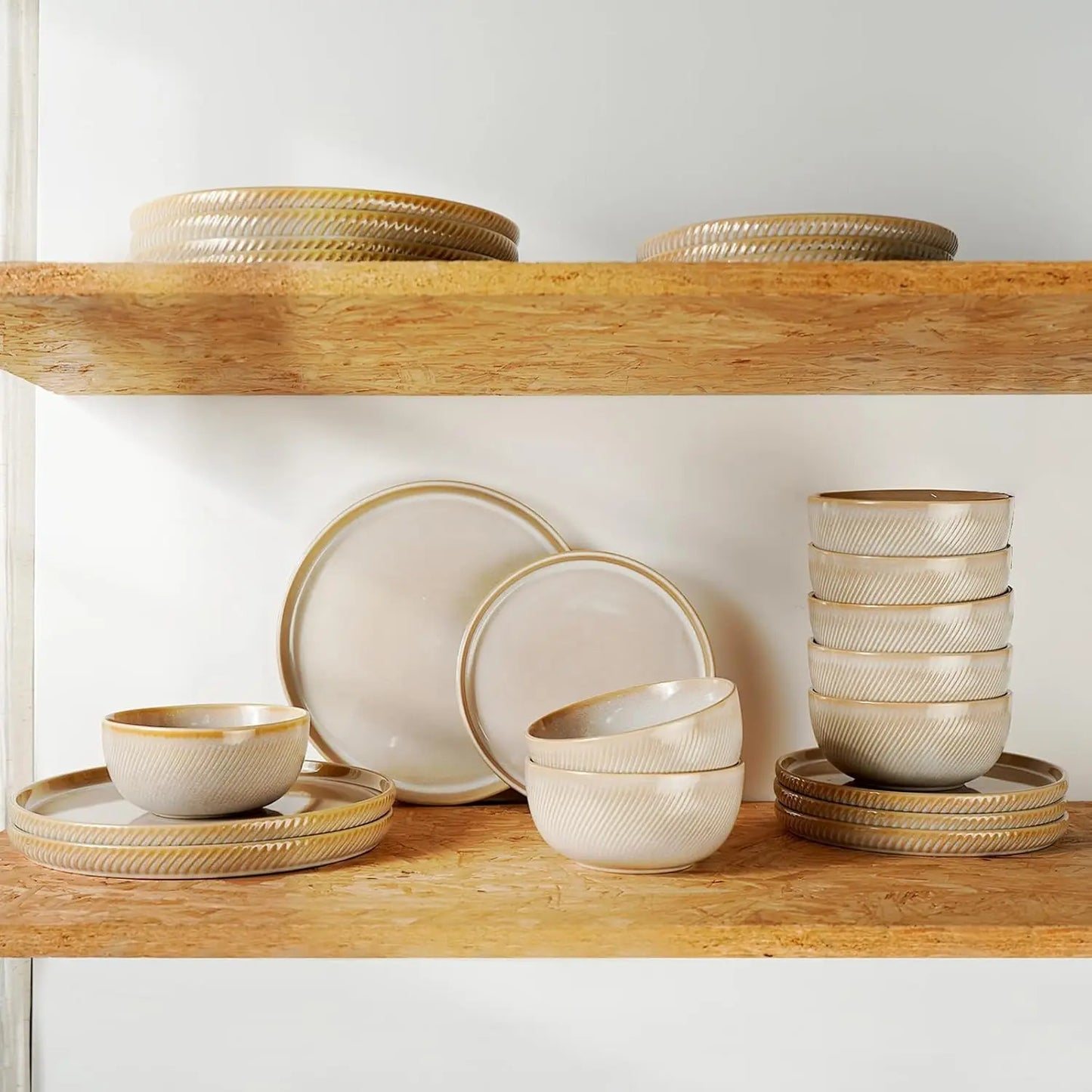 Earthsong 24-Piece Dinnerware Set for 8 – Ceramic Plates and Bowls, Microwave & Dishwasher Safe Stoneware