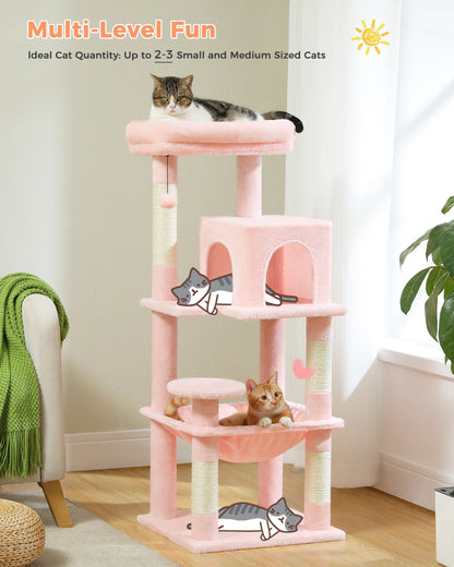 Multi-Level Indoor Cat Tree – Large Cat Tower with Sisal Scratching Posts, Spacious Condo, Toys & Scratcher – Available in 6 Colors