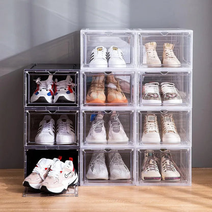 Stackable Plastic Shoe Box Set – 6 Clear Door Shoe Storage Containers for Sneaker Display
