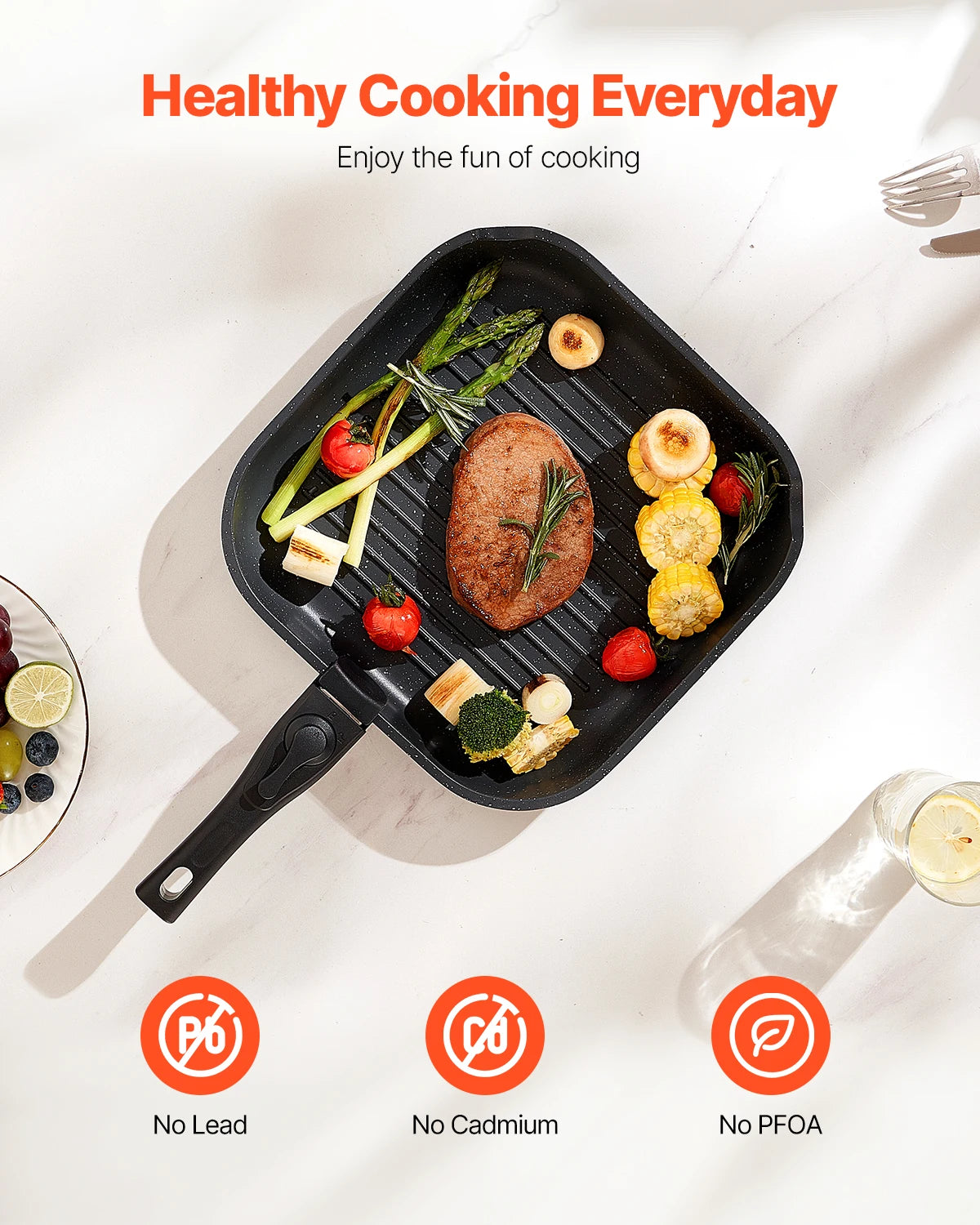 17-Piece Granite Nonstick Cookware Set – Induction-Compatible Pots & Pans with Frying, Sauce & Sauté Pans for Kitchen Cooking