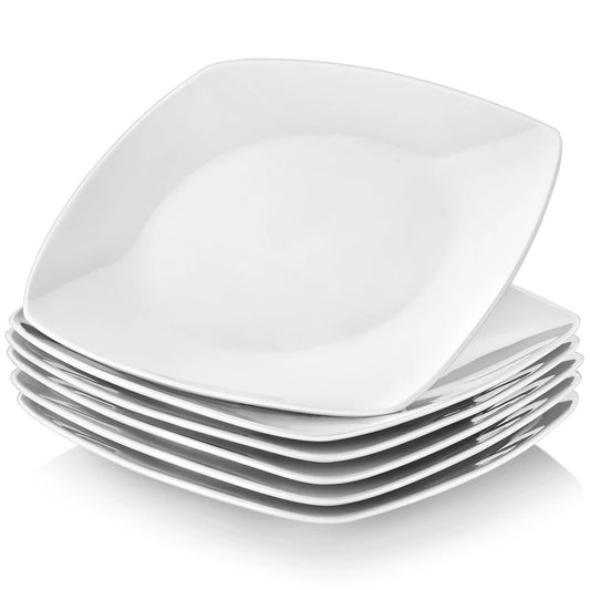 6/12-Piece White Square Porcelain Dinner Plate Set – Flat Plates for Dessert, Salad, Fruit, or Main Courses