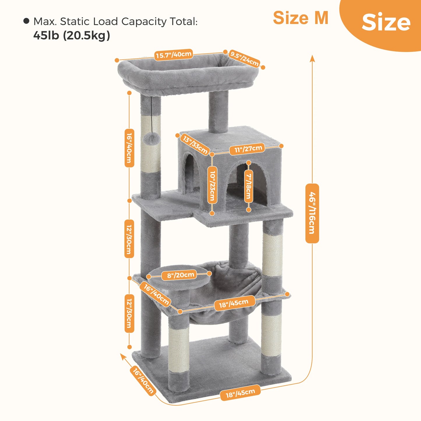 Multi-Level Indoor Cat Tree – Large Cat Tower with Sisal Scratching Posts, Spacious Condo, Toys & Scratcher – Available in 6 Colors