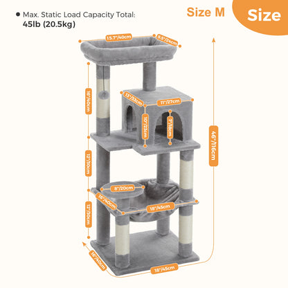 Multi-Level Indoor Cat Tree – Large Cat Tower with Sisal Scratching Posts, Spacious Condo, Toys & Scratcher – Available in 6 Colors