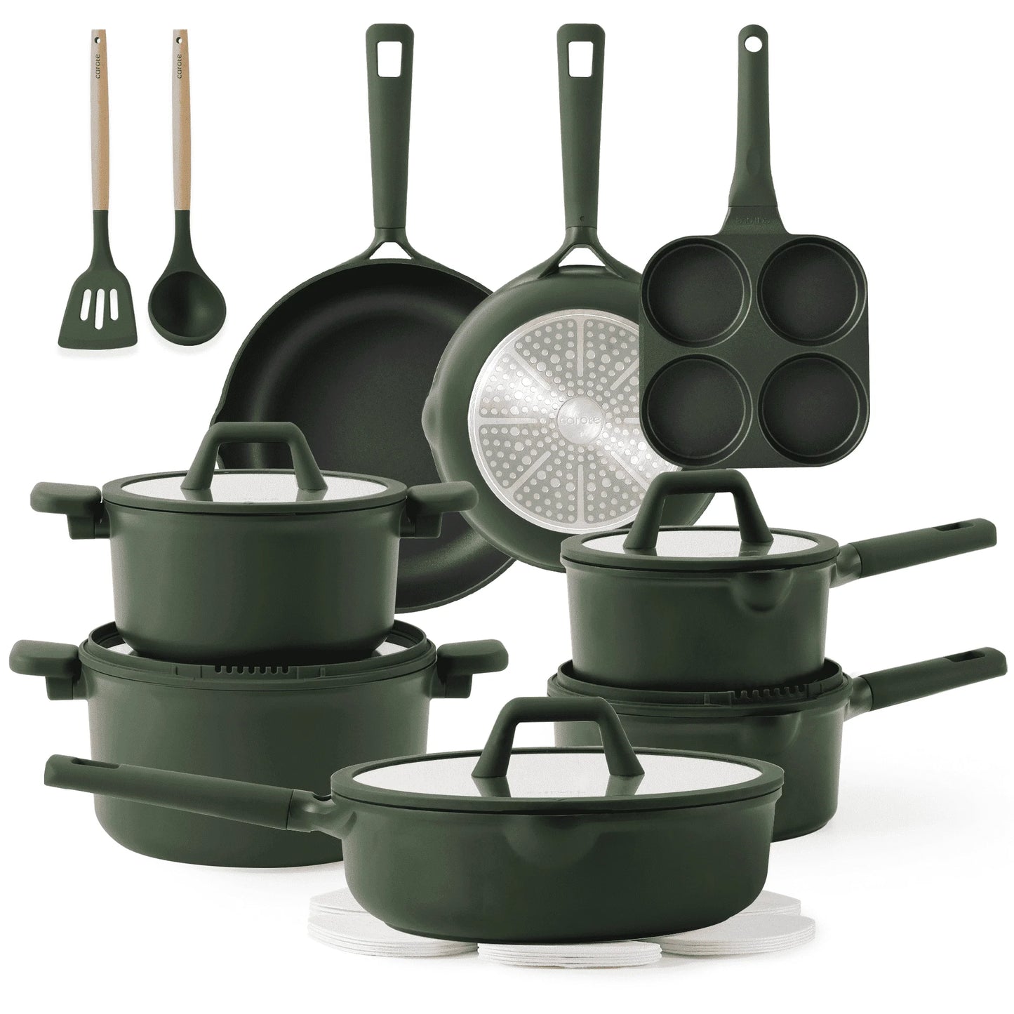 Nonstick Pots and Pans Set – 19-Piece Induction-Compatible Cookware in Dark Green