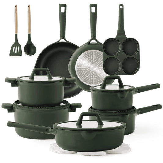 Nonstick Pots and Pans Set – 19-Piece Induction-Compatible Cookware in Dark Green