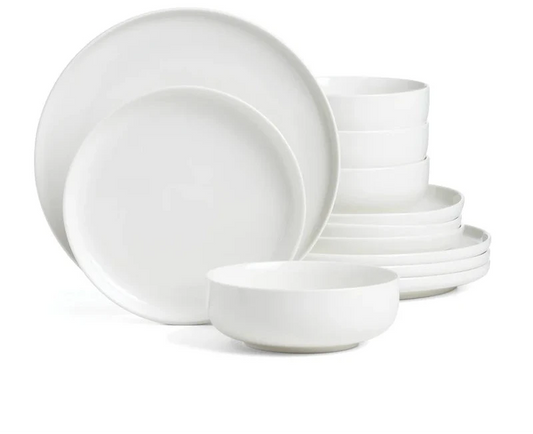 12-Piece White Porcelain Tableware Set Service for 4 | Microwave & Dishwasher Safe | Elegant Dinner Set for Daily Use, Parties & Gifting