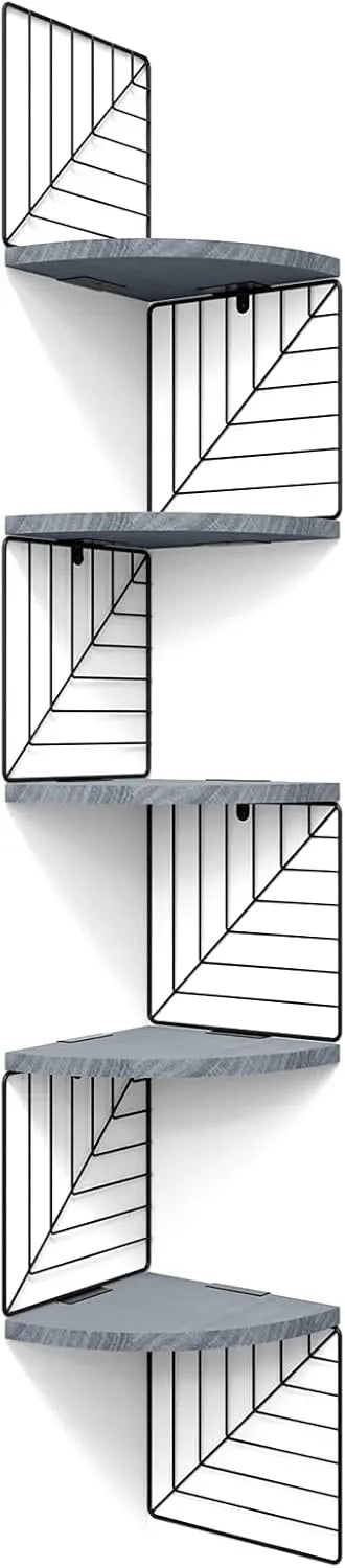 5-Tier Rustic Wood Corner Wall Shelf – Floating Shelves for Bedroom, Bathroom, Kitchen, or Office