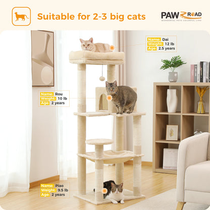 Multi-Level Indoor Cat Tree – Large Cat Tower with Sisal Scratching Posts, Spacious Condo, Toys & Scratcher – Available in 6 Colors