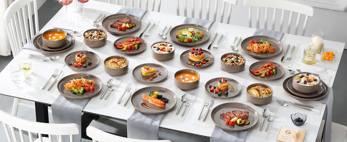 Plates and Bowls Sets, 24 Pieces Modern Ceramic Dinnerware Set for 8 Kitchen Dinner Set Stoneware Dishware Dishes Set Microwave