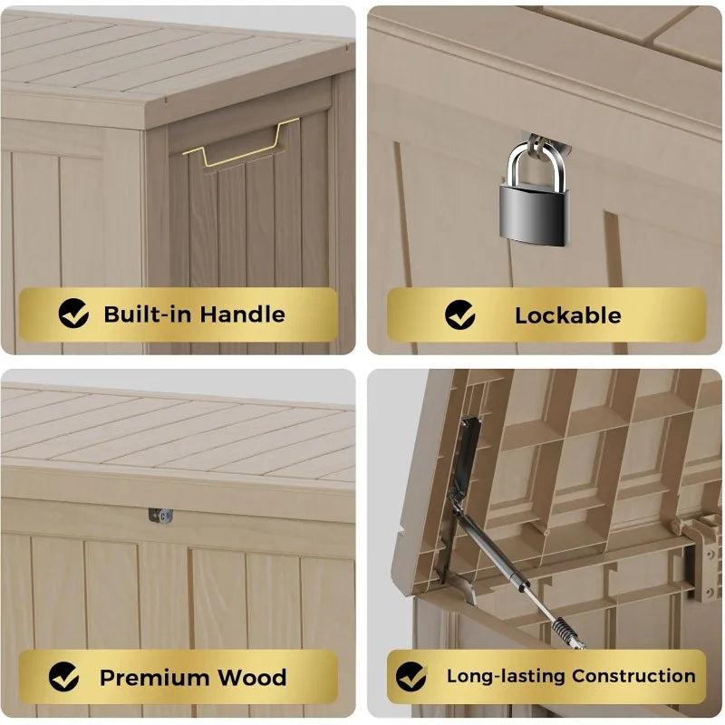 150 Gallon Lockable Resin Deck Box, Waterproof & UV-Resistant Outdoor Storage Box for Outdoor Cushion Storage