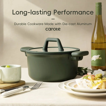 Nonstick Pots and Pans Set – 19-Piece Induction-Compatible Cookware in Dark Green