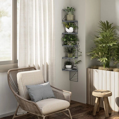 5-Tier Rustic Wood Corner Wall Shelf – Floating Shelves for Bedroom, Bathroom, Kitchen, or Office