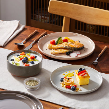 12/24-Piece Stoneware Dinnerware Set – Sesame Glaze Plates with Curved Edges, Includes Dinner Plates, Dessert Plates & Bowls (4 or 6 Settings)