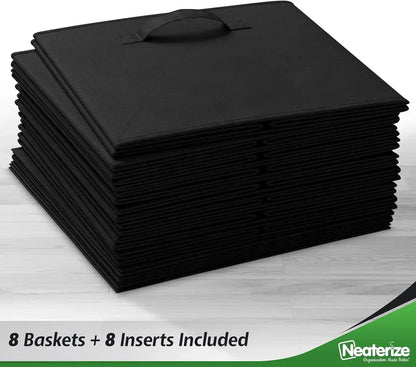 8-Pack Fabric Storage Cubes – 13-Inch Heavy-Duty Foldable Storage Bins for Cube Organizers (Black)