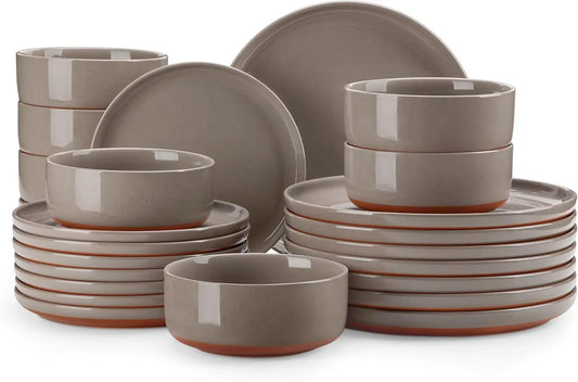 Plates and Bowls Sets, 24 Pieces Modern Ceramic Dinnerware Set for 8 Kitchen Dinner Set Stoneware Dishware Dishes Set Microwave
