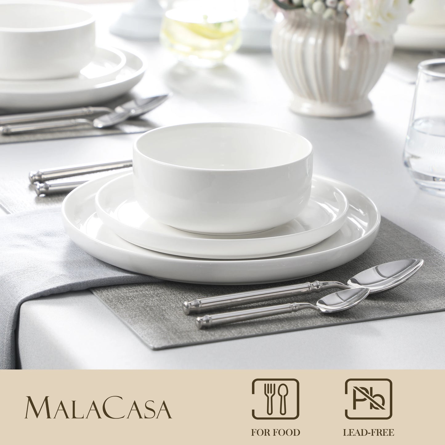12/24 Piece Ceramic Porcelain Dinnerware Set with 4 Pcs Dinner/Dessert Plates,Bowl Tableware Set Service for 4