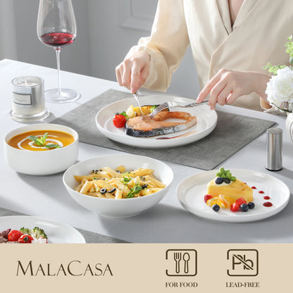 24 Piece Porcelain Dinnerware Set Ivory White Square Dinner Service for 6 Includes Dinner Plates, Soup Plates, Dessert Plates & Bowls FDA Certified, Microwave & Dishwasher Safe