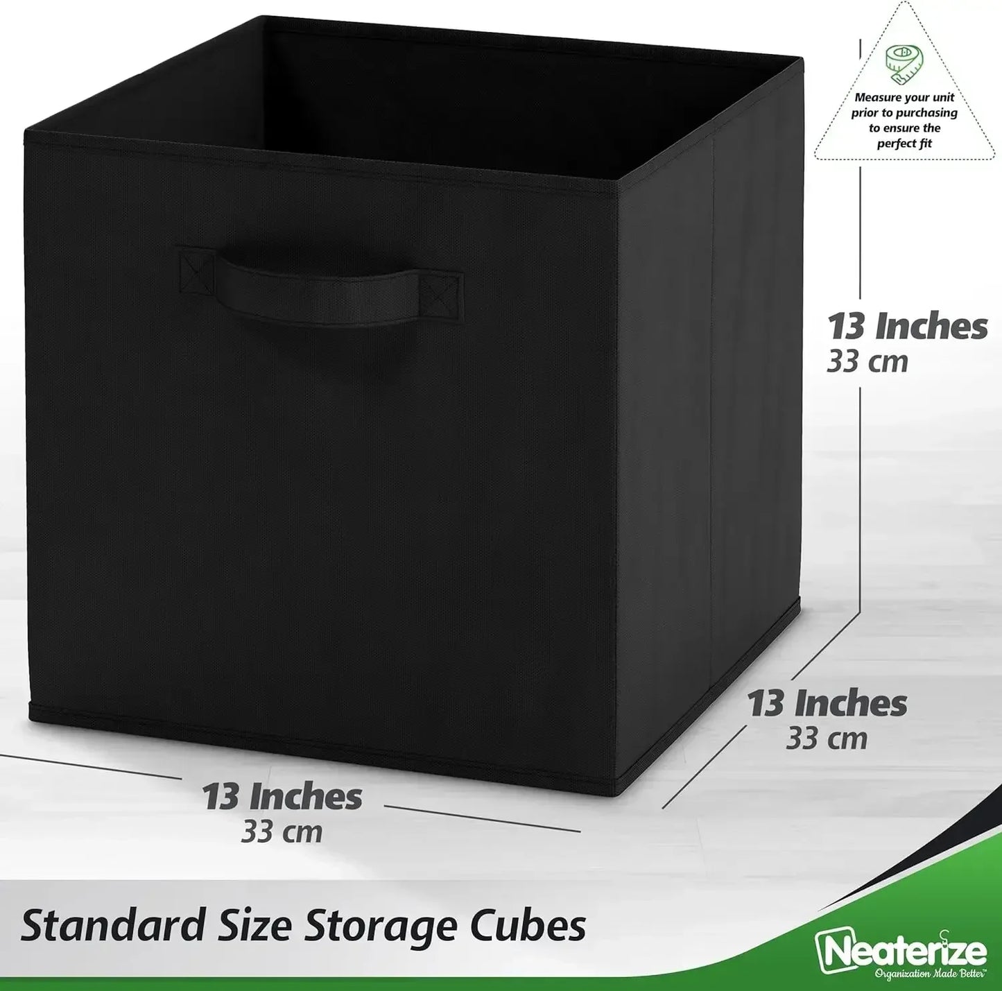 8-Pack Fabric Storage Cubes – 13-Inch Heavy-Duty Foldable Storage Bins for Cube Organizers (Black)