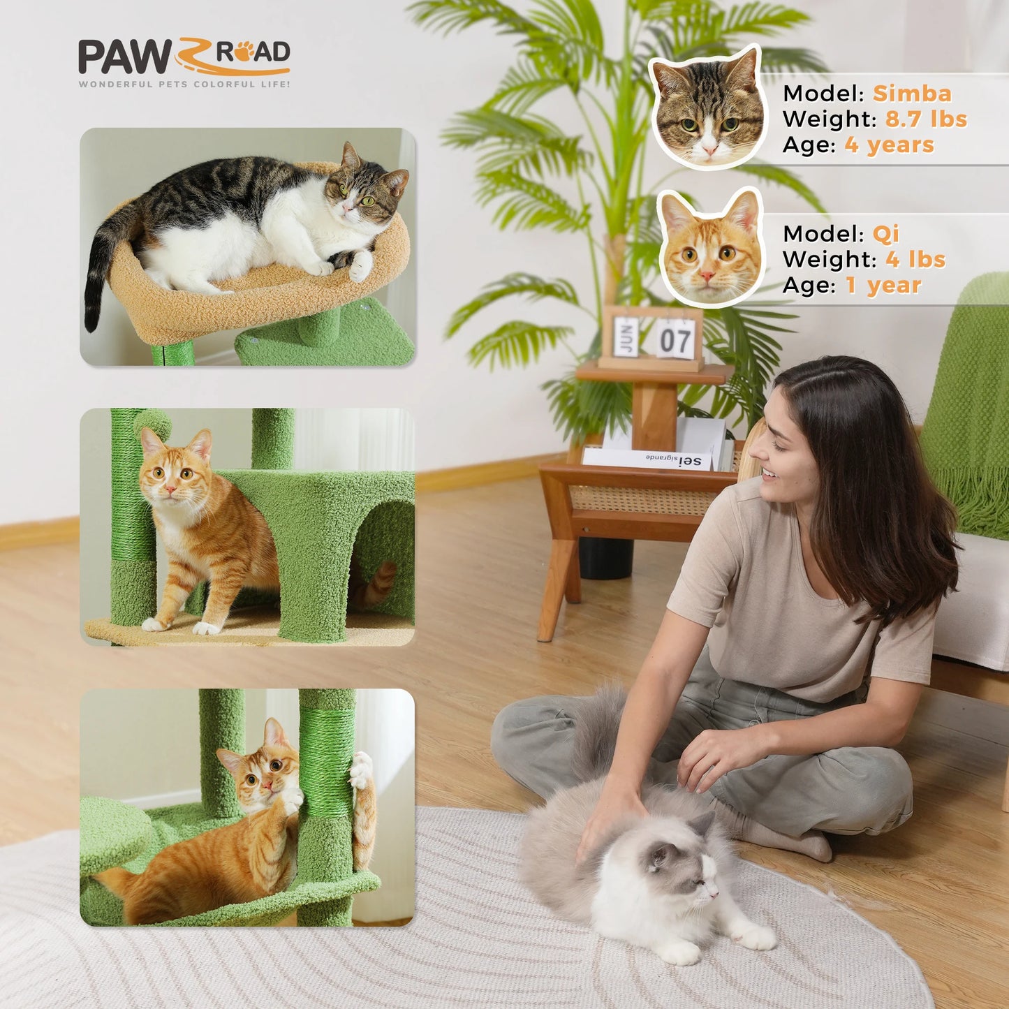 Multi-Level Indoor Cat Tree – Large Cat Tower with Sisal Scratching Posts, Spacious Condo, Toys & Scratcher – Available in 6 Colors