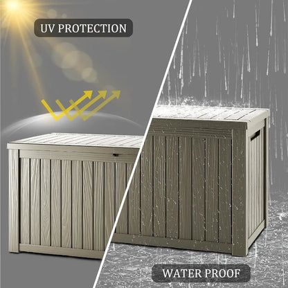 150 Gallon Lockable Resin Deck Box, Waterproof & UV-Resistant Outdoor Storage Box for Outdoor Cushion Storage