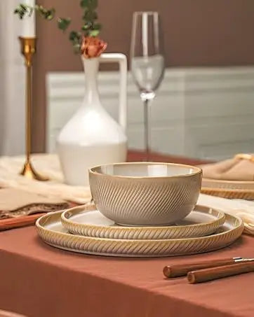 Earthsong 24-Piece Dinnerware Set for 8 – Ceramic Plates and Bowls, Microwave & Dishwasher Safe Stoneware