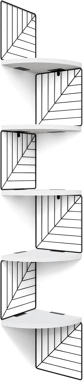 5-Tier Rustic Wood Corner Wall Shelf – Floating Shelves for Bedroom, Bathroom, Kitchen, or Office
