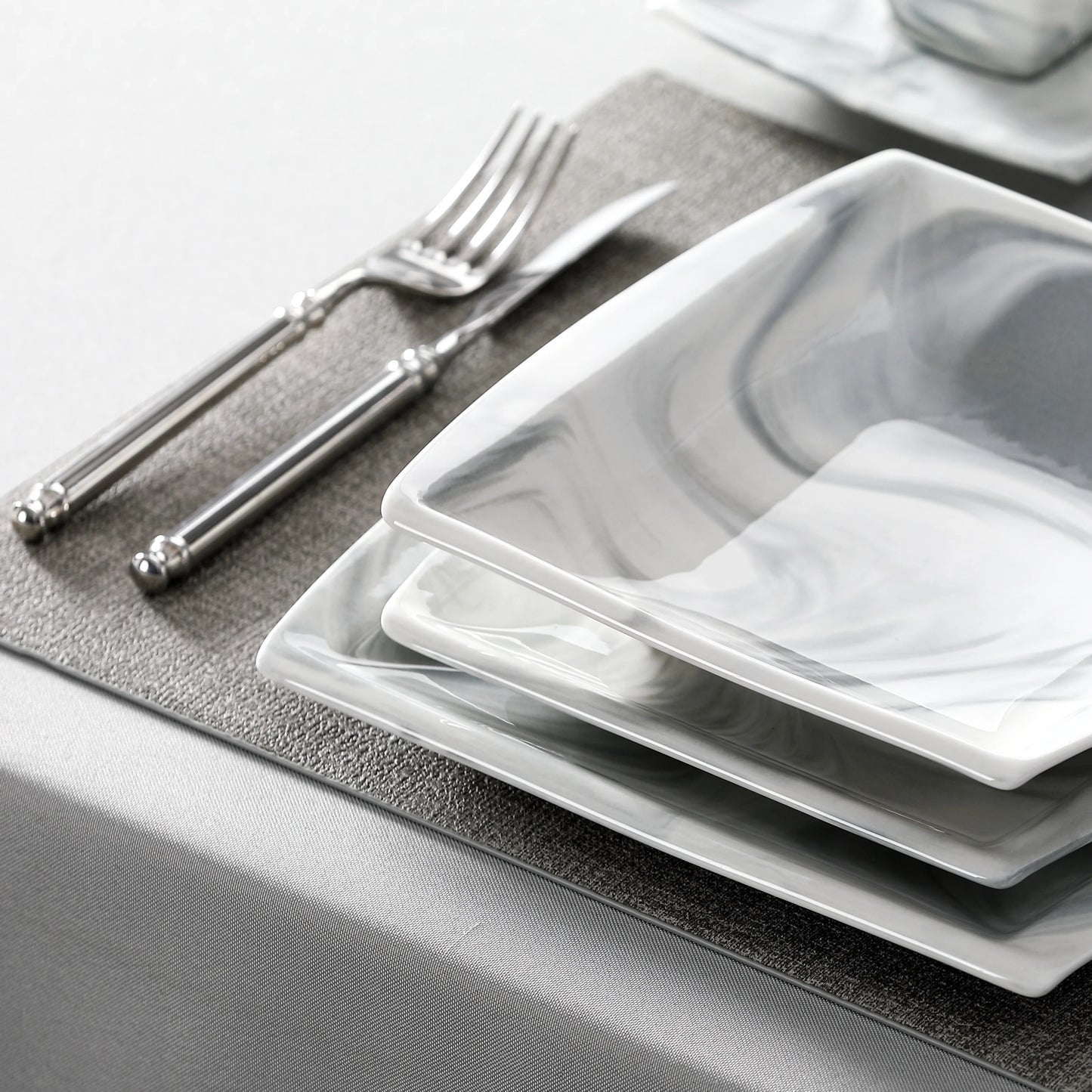 30/60PCS Marble Grey Porcelain Tableware Dinnerware Set with 6PCS Dessert/Soup/Dinner Plate/Cup/Saucer,Service for 12