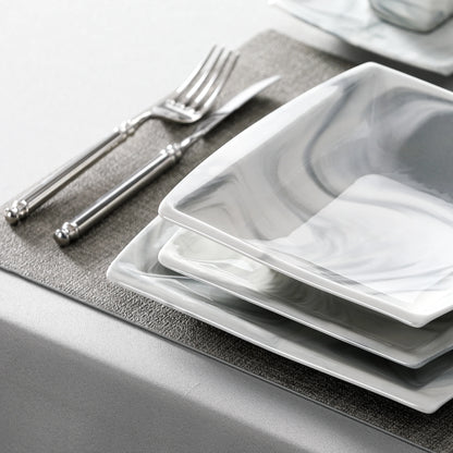 30/60PCS Marble Grey Porcelain Tableware Dinnerware Set with 6PCS Dessert/Soup/Dinner Plate/Cup/Saucer,Service for 12