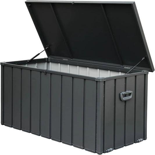 200-Gallon Lockable Steel Deck Box – Large Waterproof Storage Container for Patio Furniture, Garden Tools, and Pool Supplies