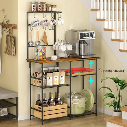 VersaRack™ 6-Tier Kitchen Organizer – Adjustable Baker’s Rack with Hooks & Microwave Shelf