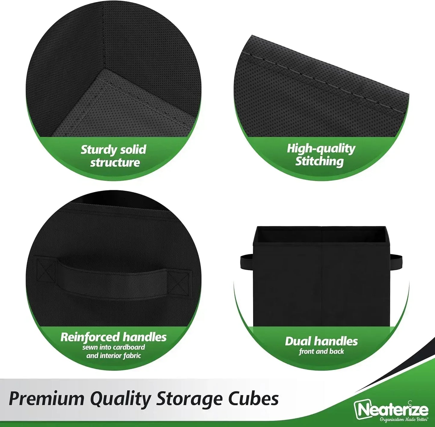 8-Pack Fabric Storage Cubes – 13-Inch Heavy-Duty Foldable Storage Bins for Cube Organizers (Black)