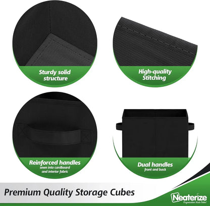 8-Pack Fabric Storage Cubes – 13-Inch Heavy-Duty Foldable Storage Bins for Cube Organizers (Black)