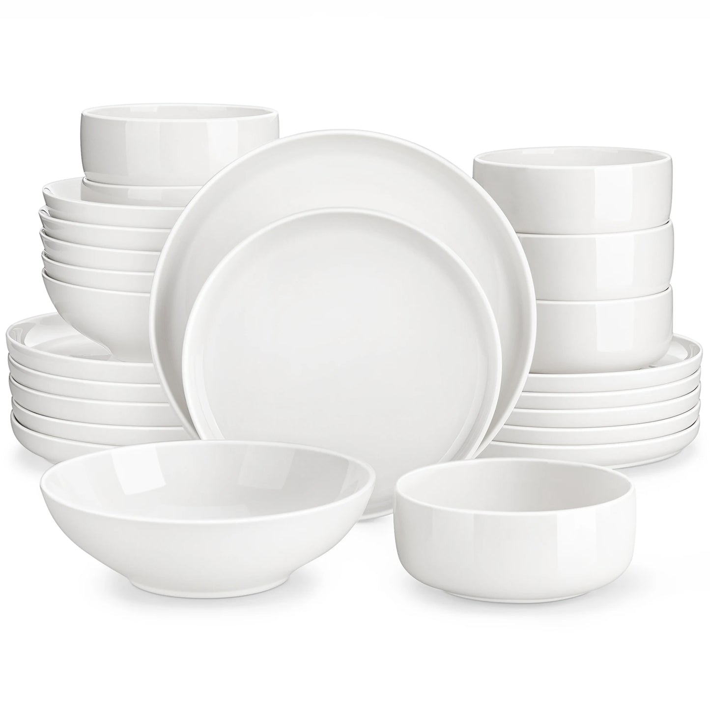 24 Piece Porcelain Dinnerware Set Ivory White Square Dinner Service for 6 Includes Dinner Plates, Soup Plates, Dessert Plates & Bowls FDA Certified, Microwave & Dishwasher Safe