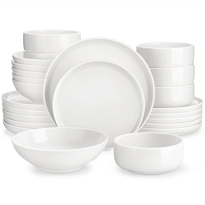 24 Piece Porcelain Dinnerware Set Ivory White Square Dinner Service for 6 Includes Dinner Plates, Soup Plates, Dessert Plates & Bowls FDA Certified, Microwave & Dishwasher Safe