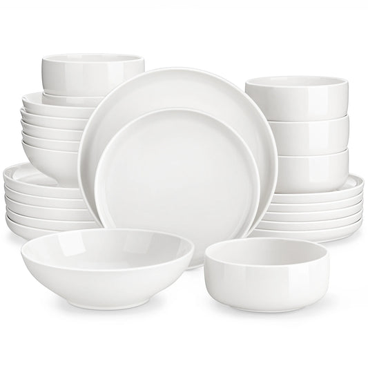 24 Piece Porcelain Dinnerware Set Ivory White Square Dinner Service for 6 Includes Dinner Plates, Soup Plates, Dessert Plates & Bowls FDA Certified, Microwave & Dishwasher Safe