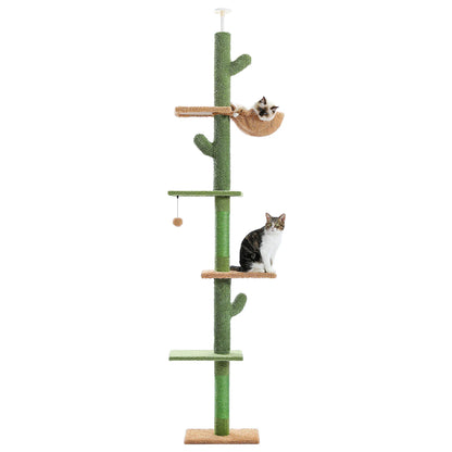 5-Tier Floor-to-Ceiling Cactus Cat Tree – Tall Cat Tower with Scratching Posts, Hammock, Perches & Dangling Ball for Indoor Cats