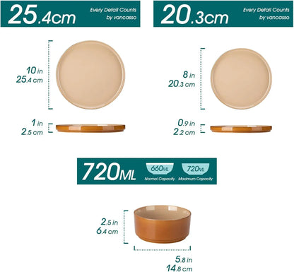 24-Piece Ceramic Dinnerware Set – Service for 8 | Reactive Glaze Plates & Bowls – Brown