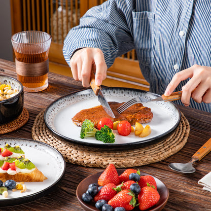 18/36-Piece Black & White Mediterranean Ceramic Dinnerware Set – Includes Dinner Plates, Dessert Plates, Bowls & Soup Plates