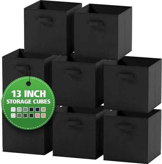 8-Pack Fabric Storage Cubes – 13-Inch Heavy-Duty Foldable Storage Bins for Cube Organizers (Black)
