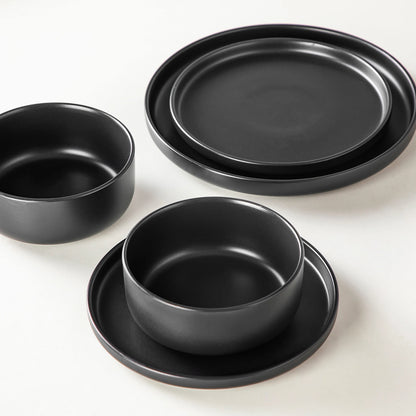24/48-Piece Black Ceramic Dinnerware Set – Elegant Stoneware Plates and Bowls with 6/12 Dinner Plates, Dessert Plates, Bowls & Soup Plates