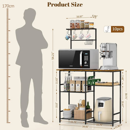 VersaRack™ 6-Tier Kitchen Organizer – Adjustable Baker’s Rack with Hooks & Microwave Shelf