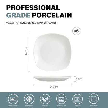 6-Piece 9.75" Ceramic White Porcelain Dinner Plate Set Beef Fruit Salad Plate Dishes Dinnerware Tableware Service
